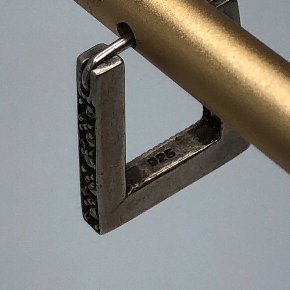 Square Hoop Earrings Sterling Silver Marcasite Glimmer Hinged Milgrain - Picture 4 of 4